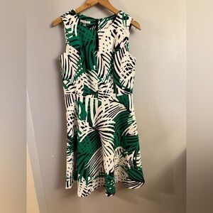 CB Green Black White Botanical Print Dress – Size 10